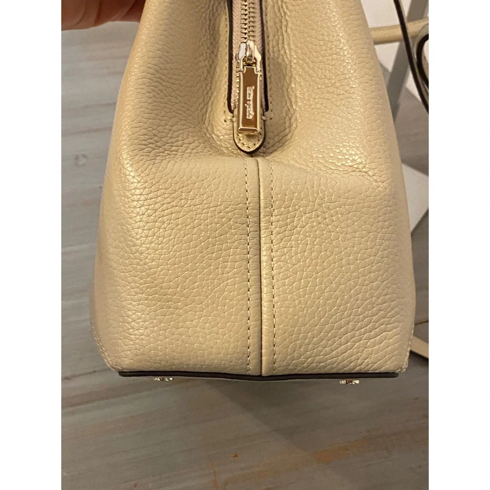 Kate Spade New York Pebbled Leather Satchel Crossbody Bag Beige Cream Two-Tone